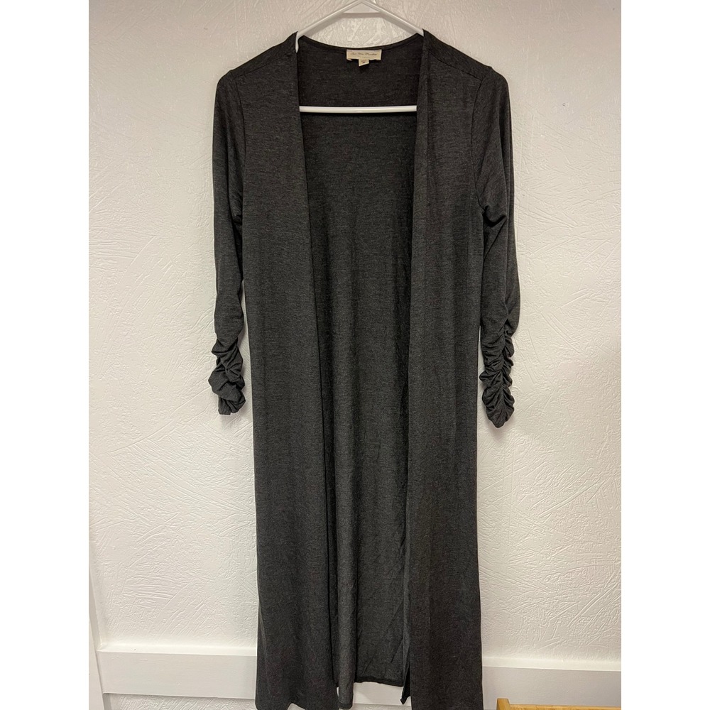 See You Monday Duster‎ Cardigan Ruched Sleeve Lightweight Gray Size M